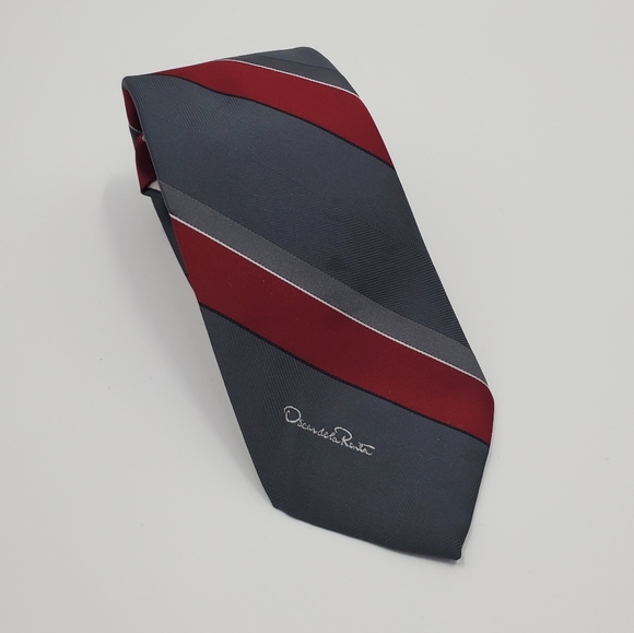 Oscar de la Renta Diagonal Stripe Men's Tie Gray Vintage - Picture 1 of 7